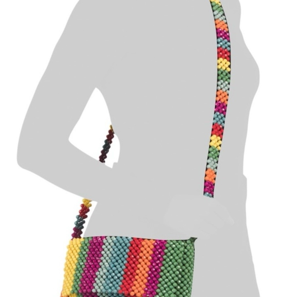Cynthia Rowley Colorful Beaded Shoulder Bag Boho Festival Statement Purse.